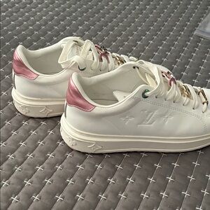 LVuitton Embossed Pattern White and Pink Women's Sneakers Size 11 Like New